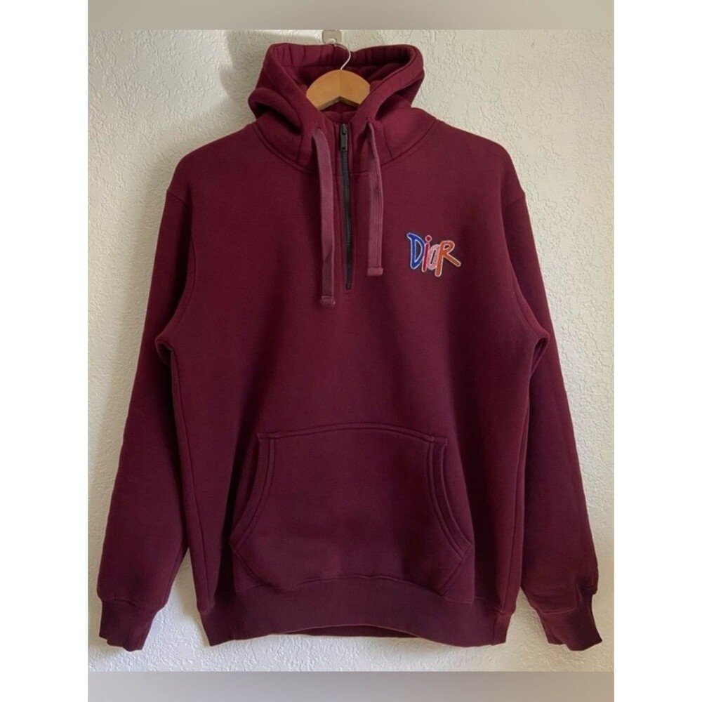 Dior x Shawn Stussy Logo Patch Maroon Hoodie